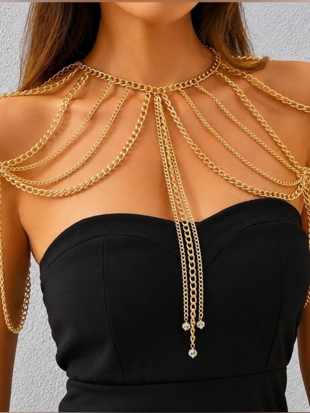 Gold Draped Shoulder Chain Necklace